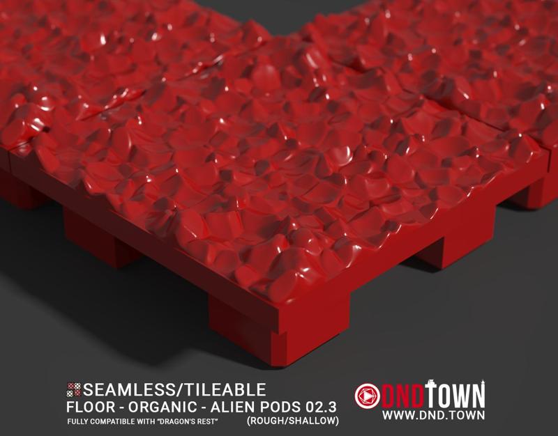 3D Modular Dungeon Tile: Floor - Organic - Alien Pods 2.3 (ROUGH/SHALLOW) - DnD Town Minis (www.dnd.town)