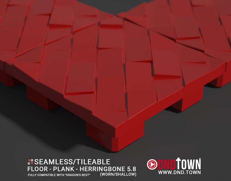 3D Modular Dungeon Tile: Floor - Plank - Herringbone 5.8 (WORN/SHALLOW) - DnD Town Minis (www.dnd.town)