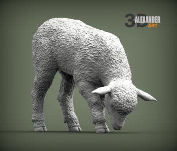Lamb eats 3D print model