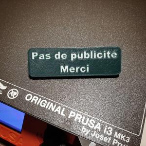 Plaquette magnétique "Pas de publicité"