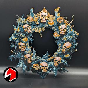 Halloween Skulls & Pumpkins Wreath, Hueforge Painting, Art Plates, ErickDRedd 3D Designs