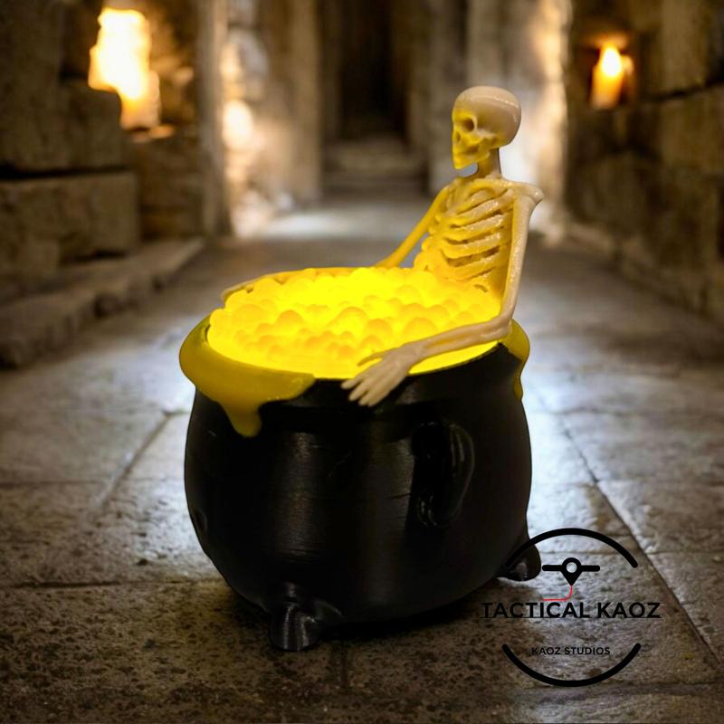 Rest in Brew Witches Cauldron - Skeleton Spa - Tea Light Halloween Decor