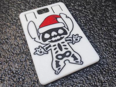 Stitch Skeleton With Christmas Hat Badge/ID Card