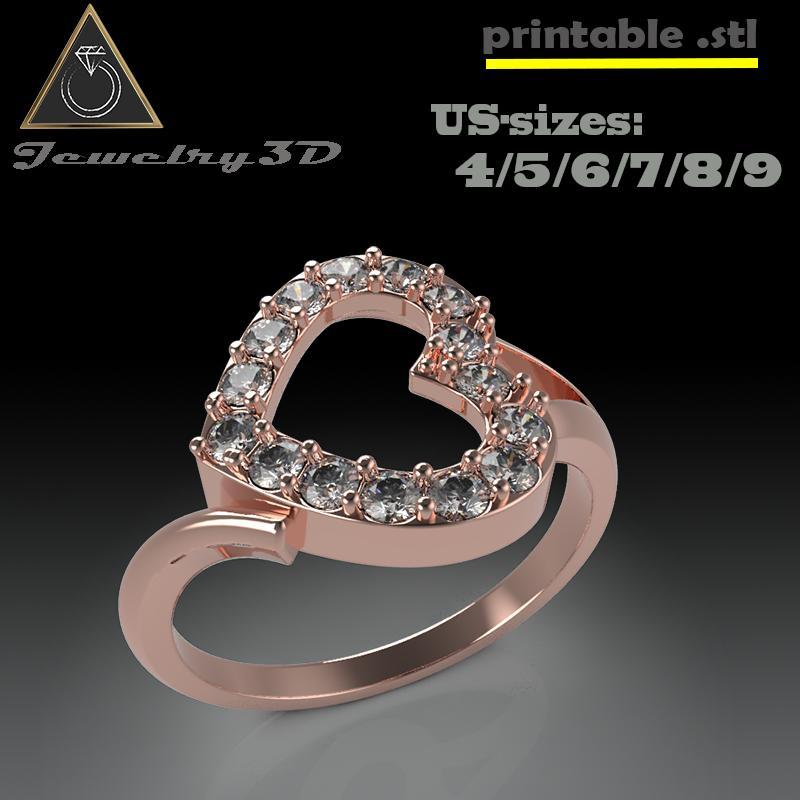 Printable Ring Heart -head 10x9mm
