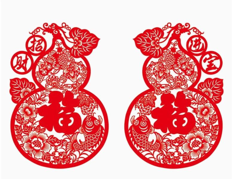 New Year's auspicious gourd paper-cut window decoration for wealth and fortune