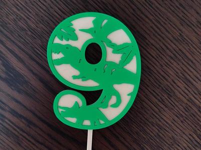 Number cake topper with dinosaurs - 9