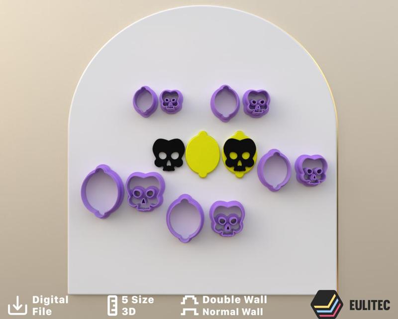 POLYMER CLAY CUTTERS skull killer lemon * 5 size 2 version cut/EULITEC.COM/CC/COPYRIGHTED LICENSE