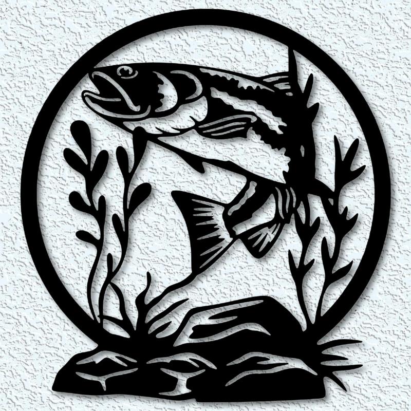 Fishing scene wall art realistic trout fish wall decor 2d art