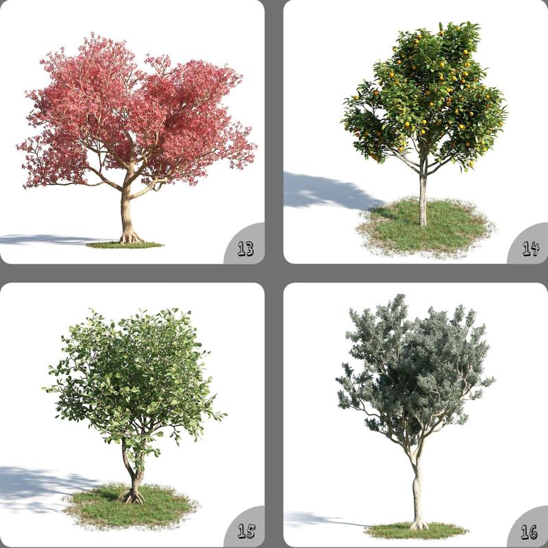 Long Pot Plant Decor Garden 3D Model Tree 13-16
