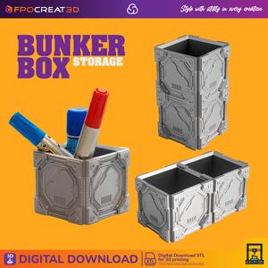 "Box - Futuristic Bunker Style Desk Organizer: 3 designs Bunker Style STL Box" Storage bunker - box for desktop