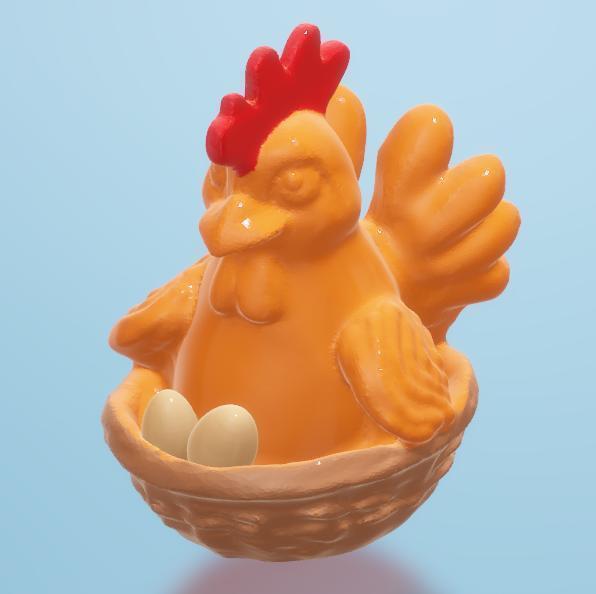 Hen in basket