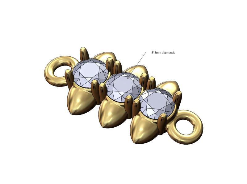 Triple spiked 3mm diamond pendant bracelet tag charm 3D print model
