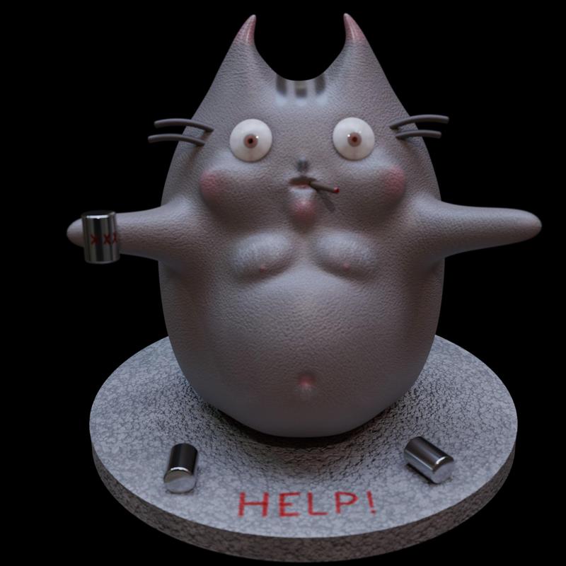 Pusheen "Hard Times" 3D Fan Art FBX/STL