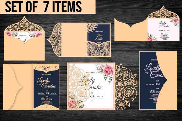 Package of 7 Invitations wedding, baptism, XV years, Anniversary...  - Vector laser cutting and engraving