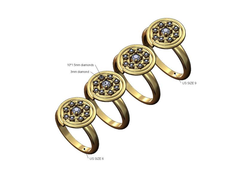 Diamond spiral round ring US sizes 6to9 3D print model