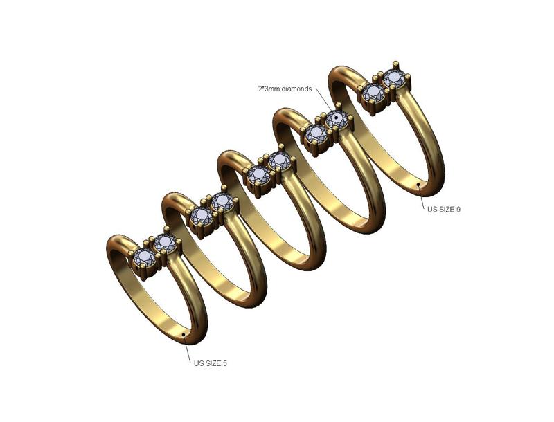 Double bypass 3mm diamond cluster ring 3D print model
