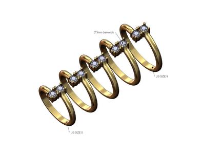 Double bypass 3mm diamond cluster ring 3D print model