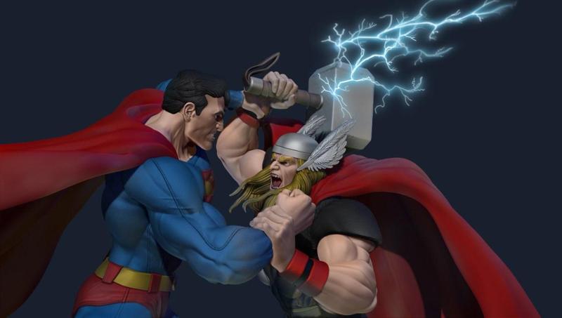 x2 Superman Vs Thor Dioram Crossover DC Comics Vs Marvel