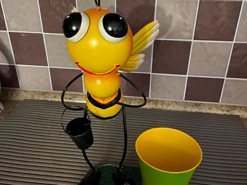 Beautiful bee with flower pot, ready to paint