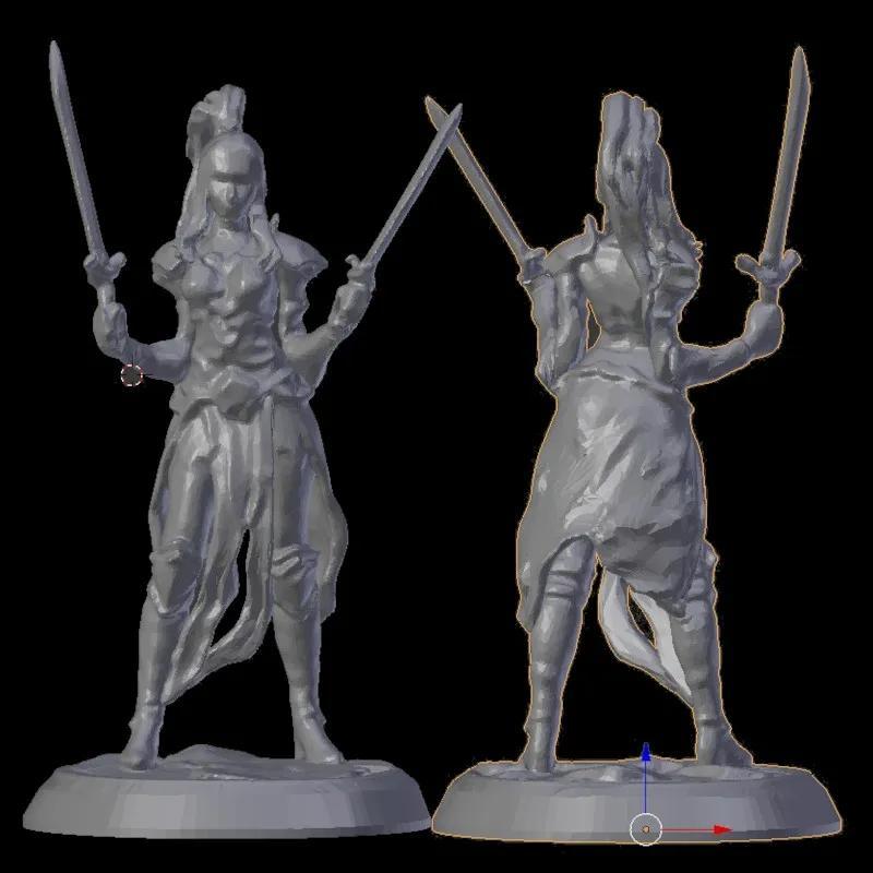 DnD Female Guard with two daggers FDM suportless SLA detailed   
