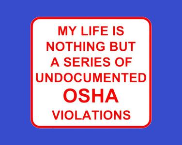 MY LIFE IS NOTHING BUT A SERIES OF UNDOCUMENTED OSHA VIOLATIONS, sign