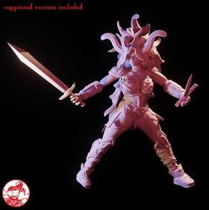 Fire Barbarian Genasi Sword-Devil Medium Miniature version 2 (1 inch/25 mm base, 1.25 inch/32 mm height)