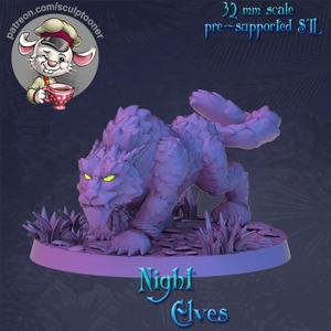Tiger Night Elf - 32mm scale printable miniature