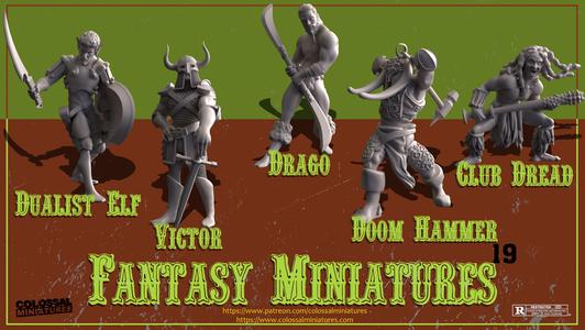 Fantasy Series 19 Bundle, 5 Warrior minis - PRE-SUPPORTED