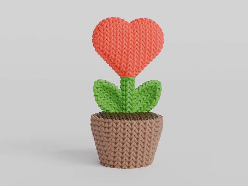 Knitted Heart Plant In a Pot (3 Filament Changes)