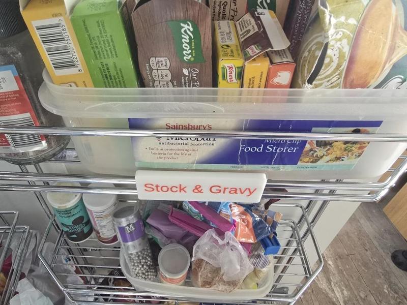 Labels for "Tandem" pull-out kitchen pantry unit