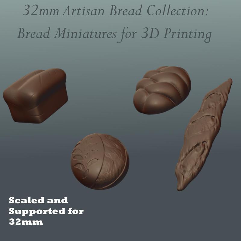 32mm Artisan Bread Collection: Baguette, Sourdough Loaf, Bread Loaf, and Challah Miniatures