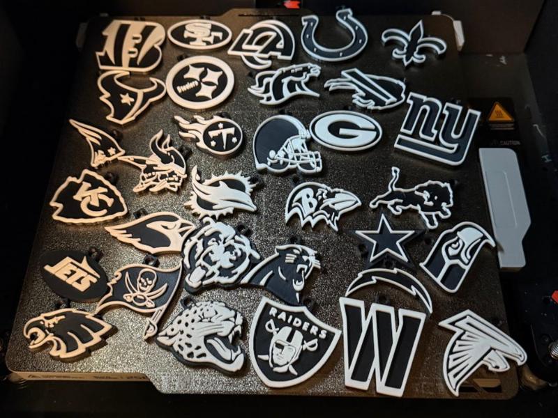 NFL Teams Logo Keychain Black & White 3D