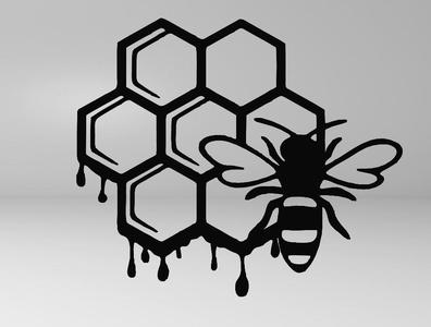 BEE ON THE HONEYCOMB, 2D BEE, WALL BEE, LINE ART BEE, 2D ART HONEYCOMB, WALL HONEYCOMB