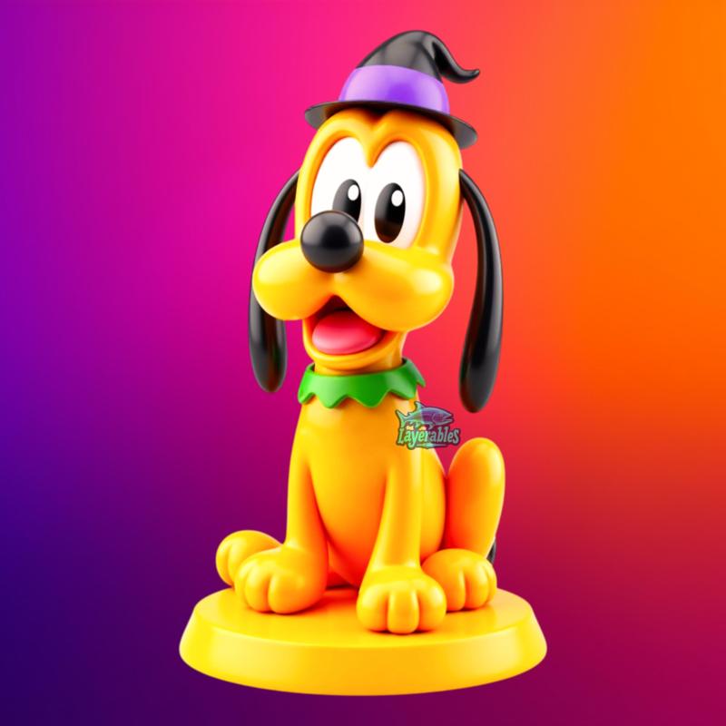 Pluto Halloween STL Figure – Disney Fan Art Puppy with Witch Hat – 3D Printable Chibi Dog Model 