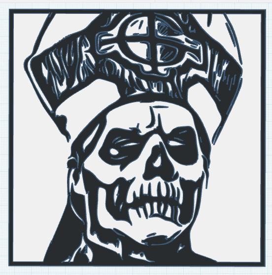 Ghost's Papa II Emeritus woodcut-style portrait