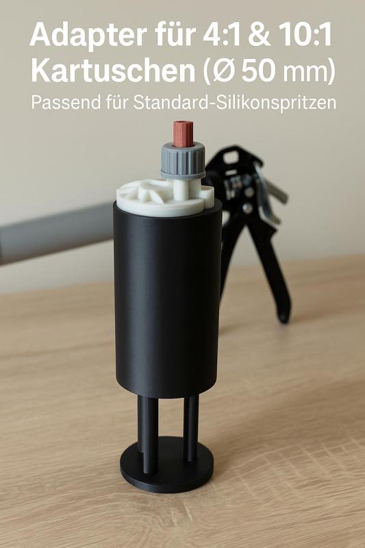 Adapter für 4:1 und 10:1 Kartuschen in Standard-Silikonspritzen (Ø 50 mm) // Adapter for 4:1 and 10:1 Cartridges in Standard Caulking Guns (Ø 50 mm)