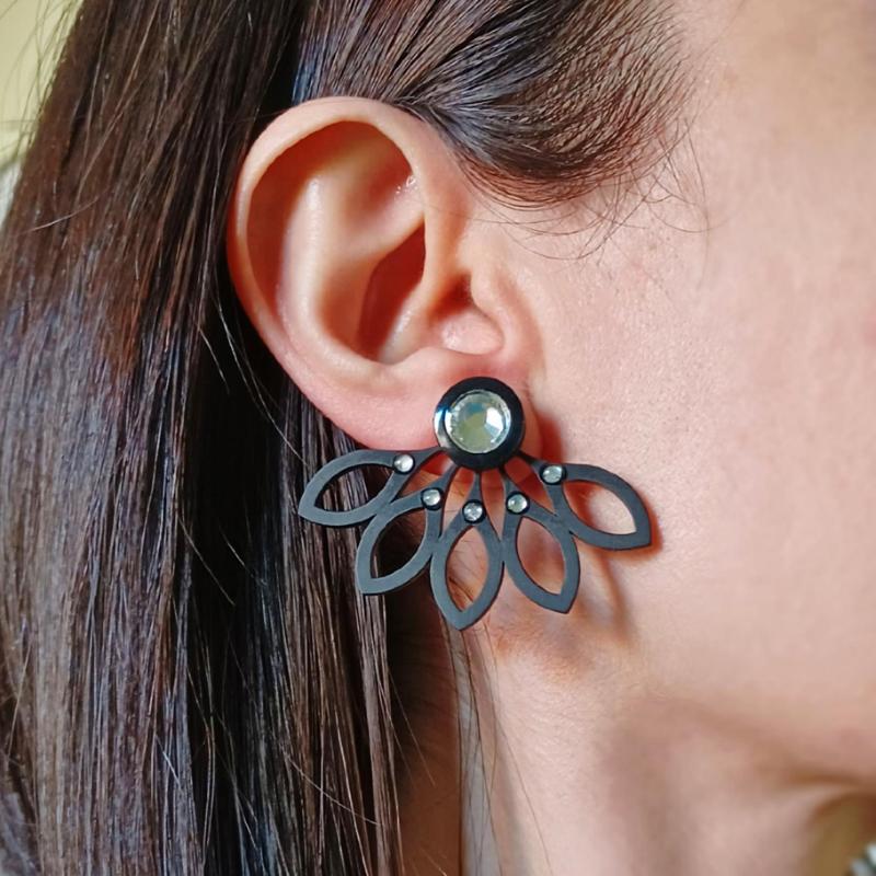 Half Flower ear jacket transformer earrings.