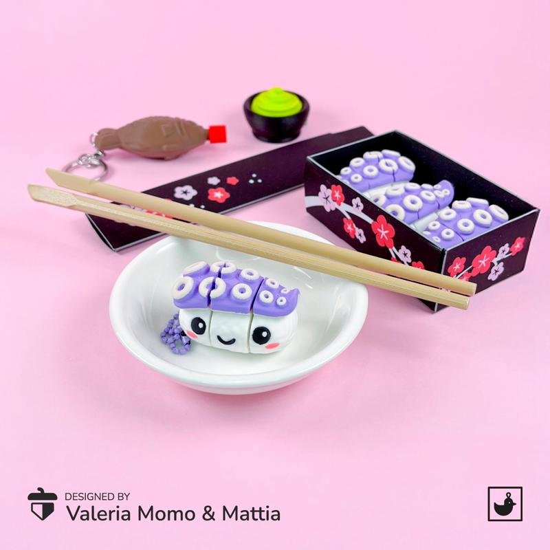 Cute Flexi Sushi Nigiri Octopus, Fun Keychain Toy, Sushi Collection