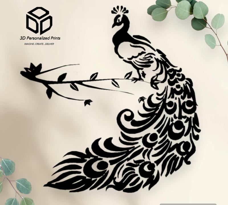 Majestic Peacock Wall Art: 3D Printed Elegance