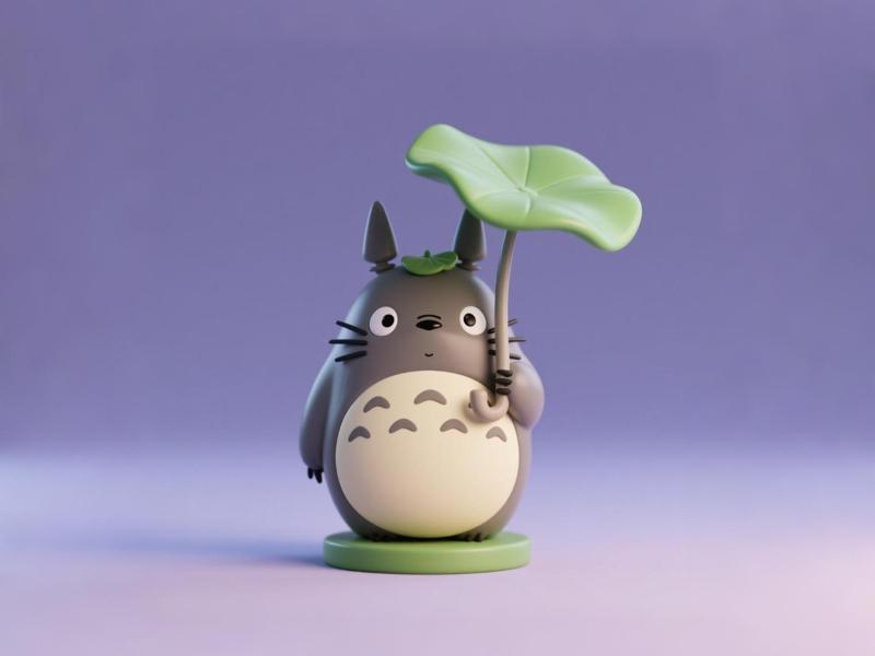 Cute Totoro holding a lotus leaf - Hayao Miyazaki anime display - children's coloring toy