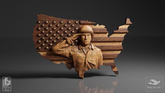 USA Map and Flag - Soldier - CNC Files For Wood, 3D STL Model