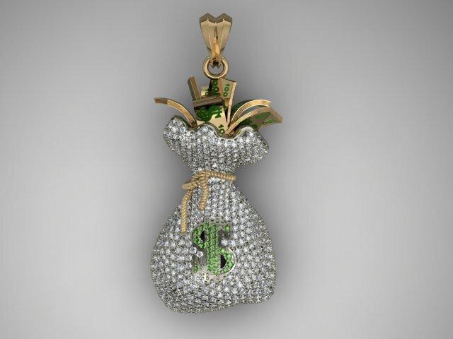 Money Bag pendant with gems 3D print model