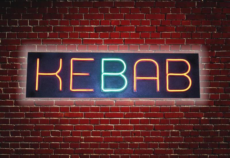 Kebab, sign, sign, luminous, neon, made with letters with channel for the placement of the Neon of 12/24v