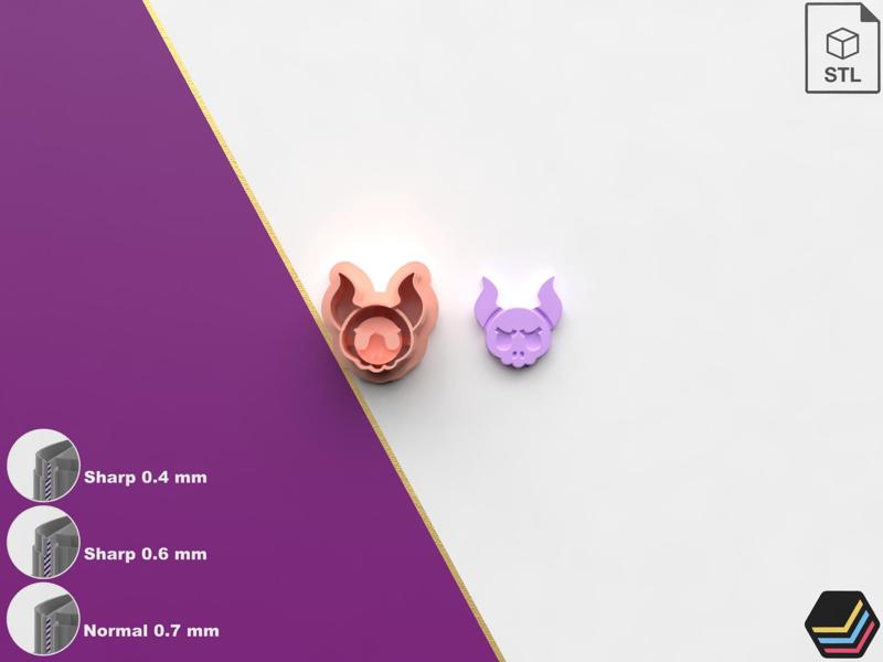 Polymer Clay Cutter Demon Skull *6 Size *3 Cut Version | Halloween Cutter | STL file for 3D printing