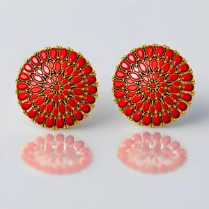 Round Red Gemstone Stud Earrings 3D print model