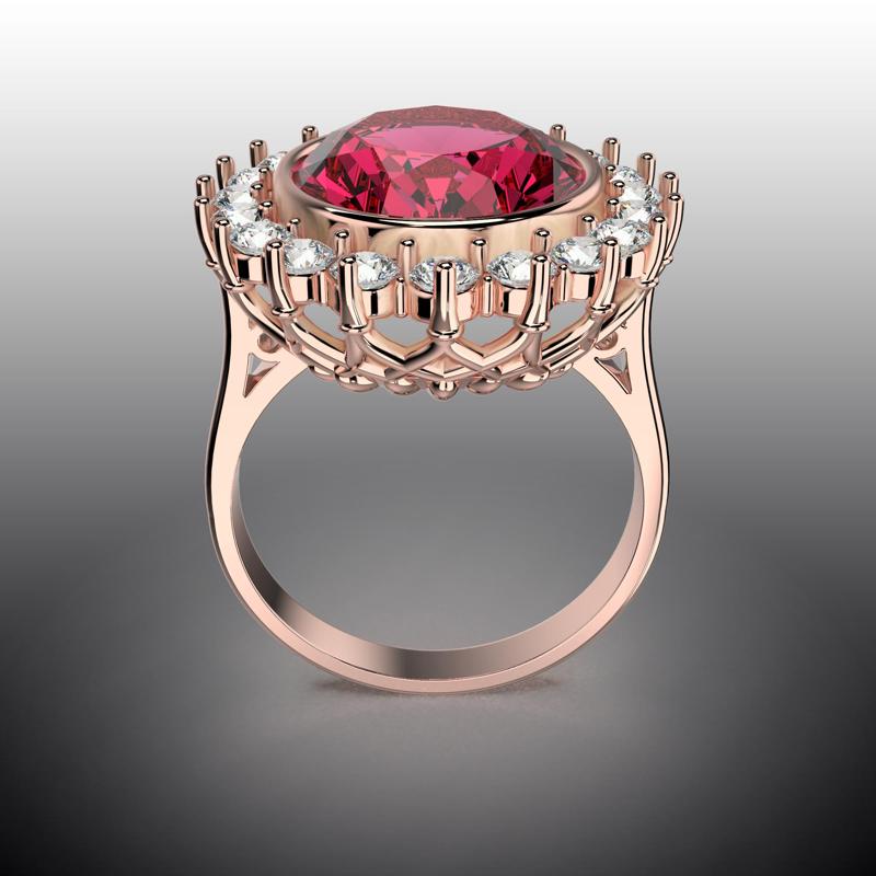 Printable STL jewelry engagement ring gem oval 14.0x12.0mm 8.78ct