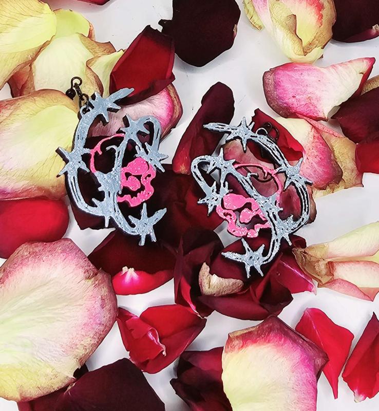 Skull in Barbed Wire Earrings