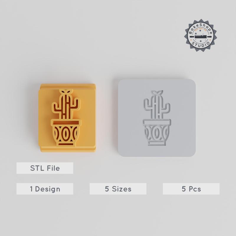 Cactus Stamp Tile Set, 5 Sizes - Perfect for Clay, Cookies & Fondant, Boho Desert Plant Motif