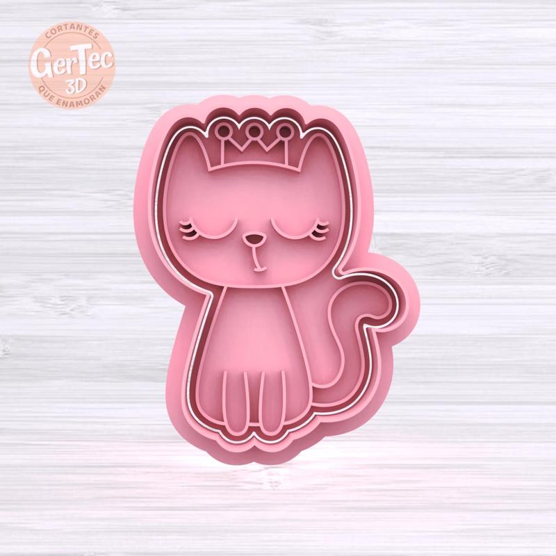 GATITA CON CORONA Cortador con Stamp / Cookie Cutter cat with crown