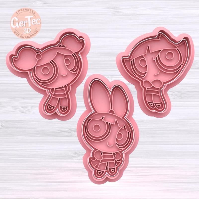 SET X3 SUPERPOWERFUL GIRLS COOKIE CUTTER WITH STAMP / The Powerpuff Girls COOKIE CUTTER